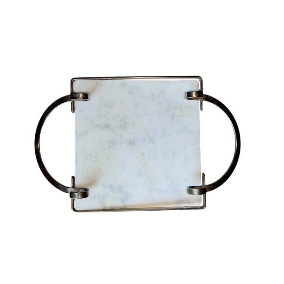 Marble N Silver Vintage 1980's Square Trivet Holiday Elegant Retro Modern Chic - Picture 4 of 7